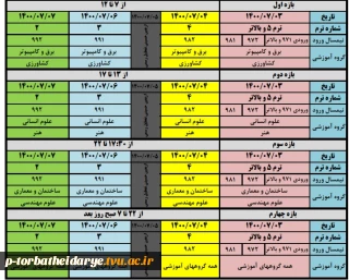 جدول زمان بندی حدف و اضافه