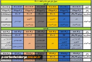 حذف و اضافه نیمسال مهر 1401 از شنبه 9 مهر لغایت 15 مهر براساس جدول زمانبندی زیر و مشاهده از منو امورآموزشی/انتخاب واحد 011 توسط دانشجویان امکان پذیر خواهد بود.