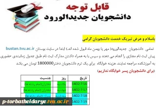 باسلام و عرض تبریک خدمت دانشجویان گرامی